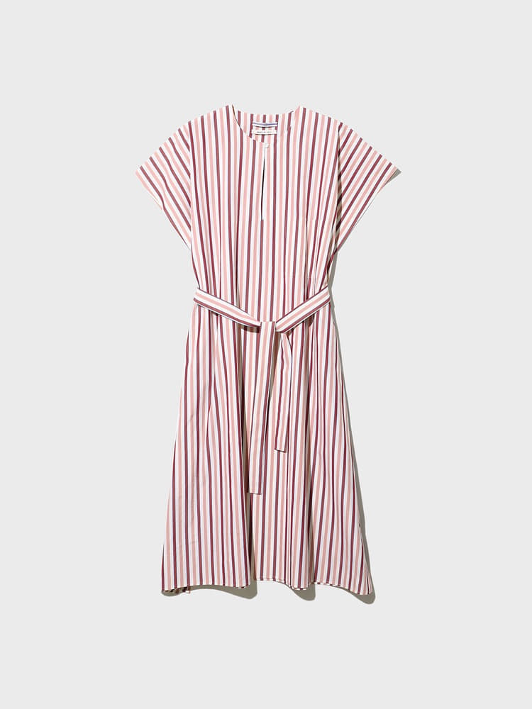 Oversized Dress Caftan [White with pink stripes]