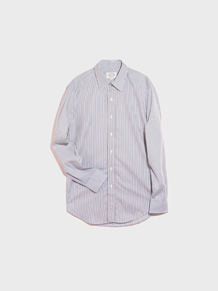 Broadcloth Point Collar Shirts [White/Grey University Stripe]