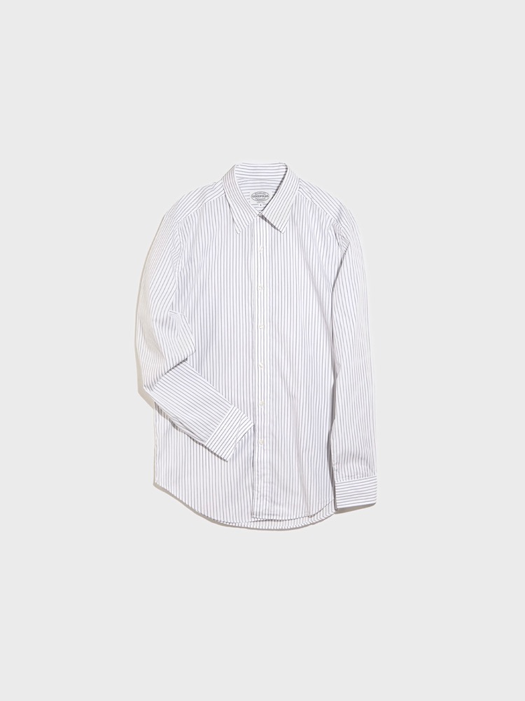 Broadcloth Point Collar Shirts [White/Grey Hairline Stripe]