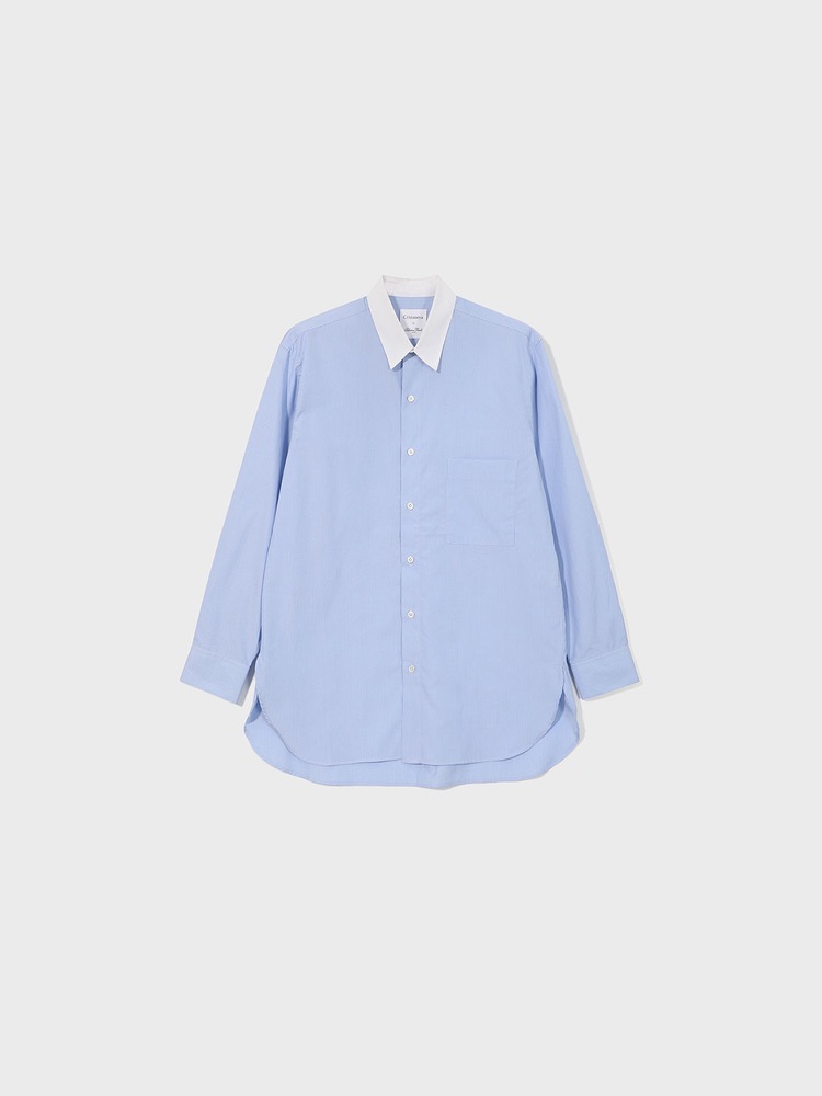 Handmade Popeline Men&#039;s Shirt [LIGHT BLUE STRIPES / WHITE]