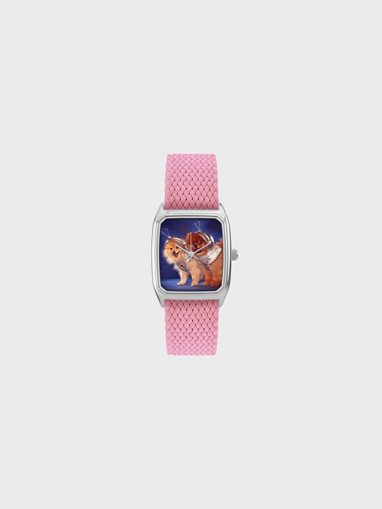 Dogmonaute [Pink Perlon Watch Band/Silver 18mm]