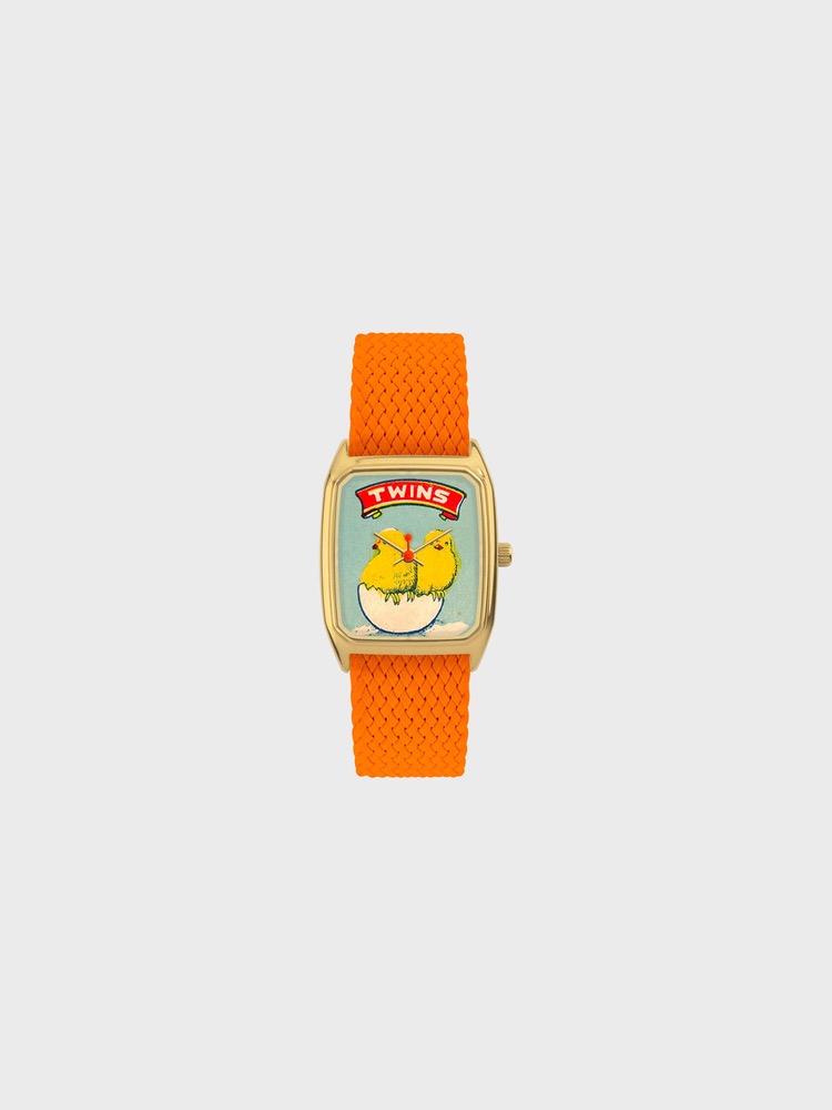 Twins [Orange Perlon Watch Band/Gold 18mm]