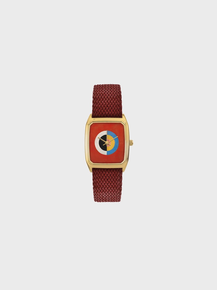 The Swan [Red Perlon Watch Band/Gold 18mm]