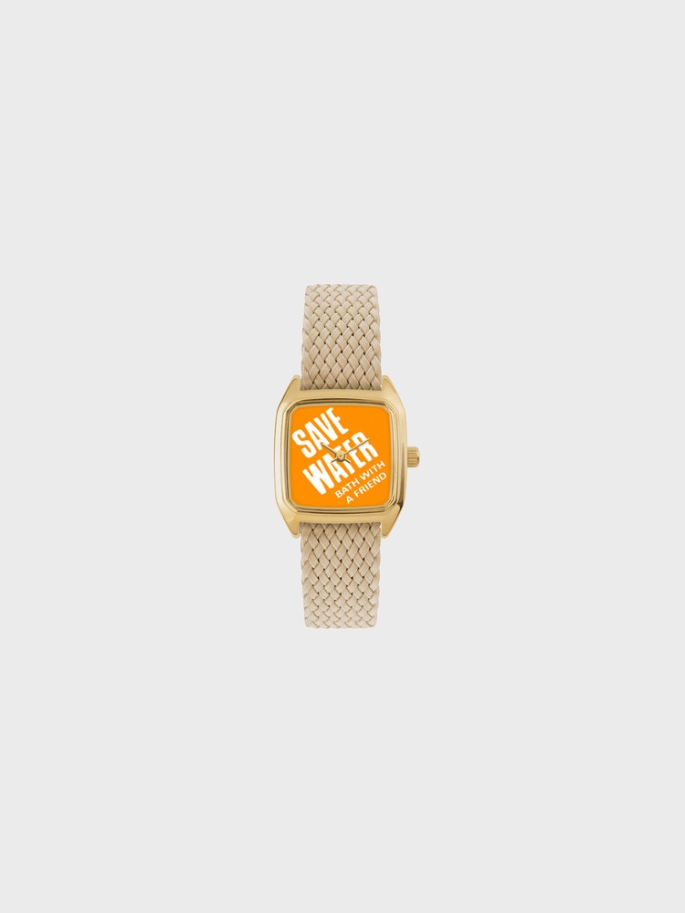 Save Water [Beige Perlon Watch Band/Gold 14mm Prima]