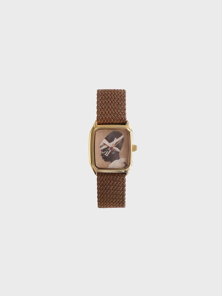 The Queen [Tobacco Perlon Watch Band/Gold 18mm]