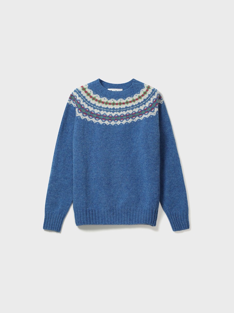 Fairisle Yoke Crew Neck Sweater [Blue Toon]