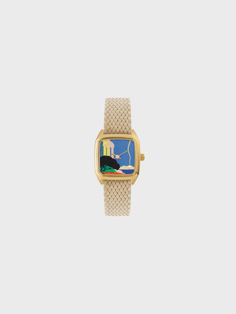 Olympe [Beige Perlon Watch Band/Gold 14mm Prima]