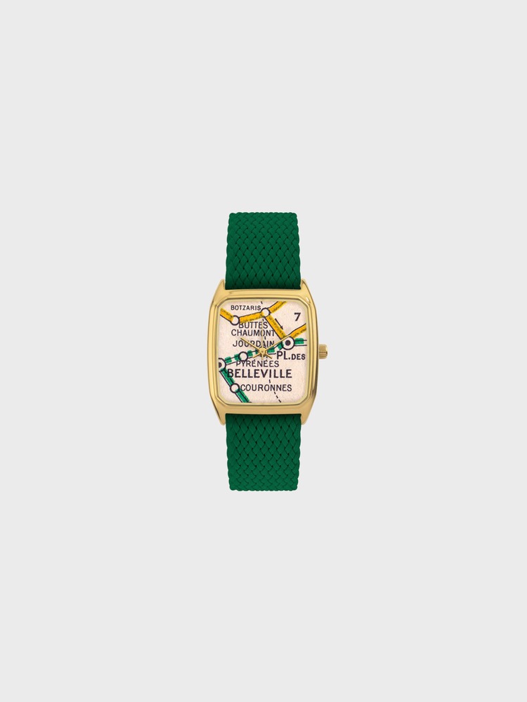 Belleville [Leaf green perlon watch band/Gold 18mm]