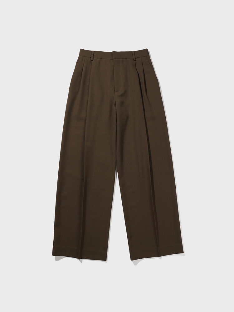 Double Pleated Wide Trousers [Brown]