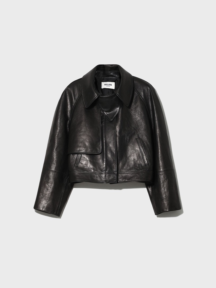 Trench Leather Jacket [Black]