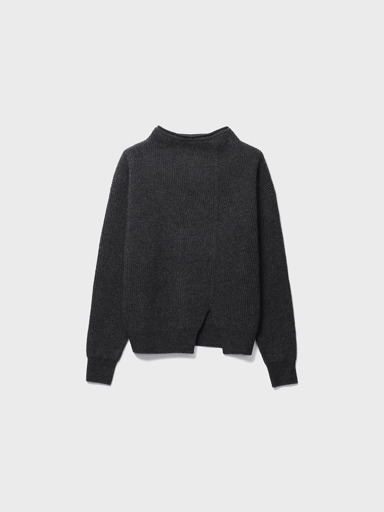 Slit Mock Neck Sweater in Wool [Charcoal]
