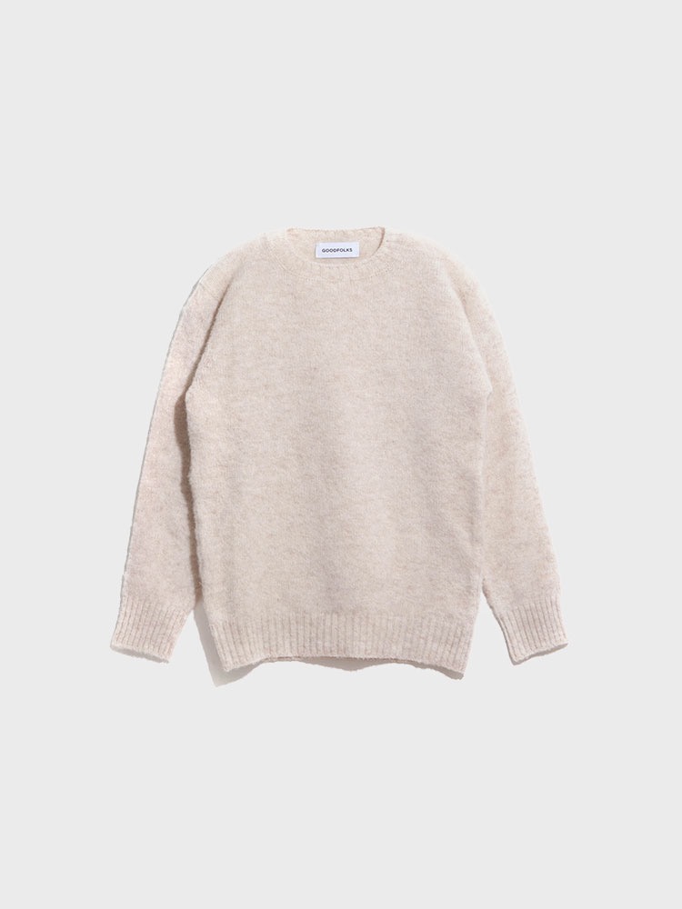 Shetland Fully Fashioned Brushed Crew Neck Sweater [Ivory]