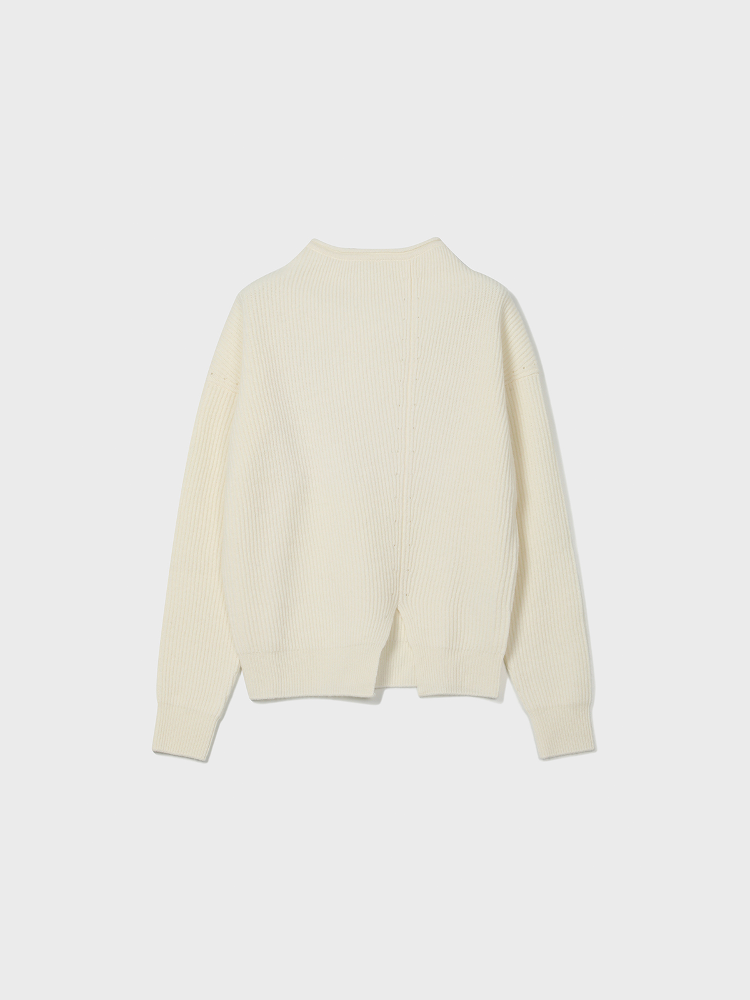 Slit Mock Neck Sweater in Wool [Ivory]