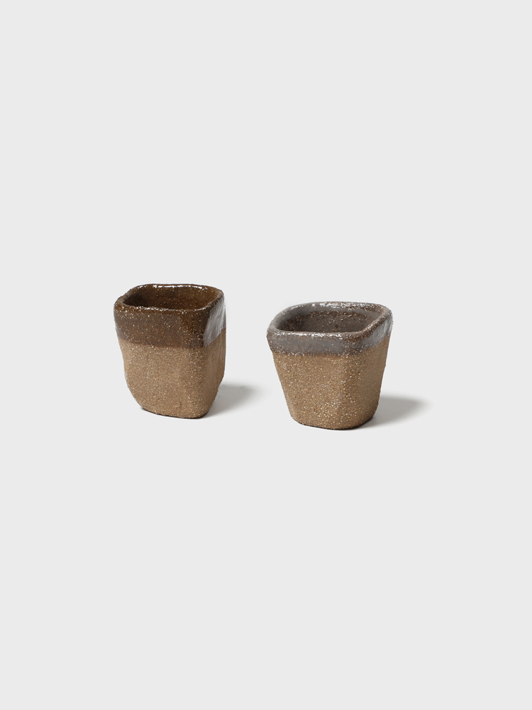 Anaphi Ceramic - Set of 2 Square Cups [Brown/Beige]