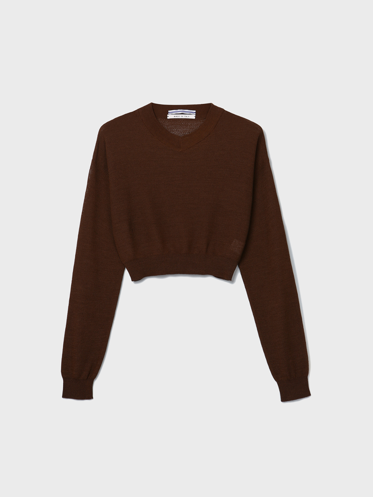 Silk V Neck Sweater [Brown]