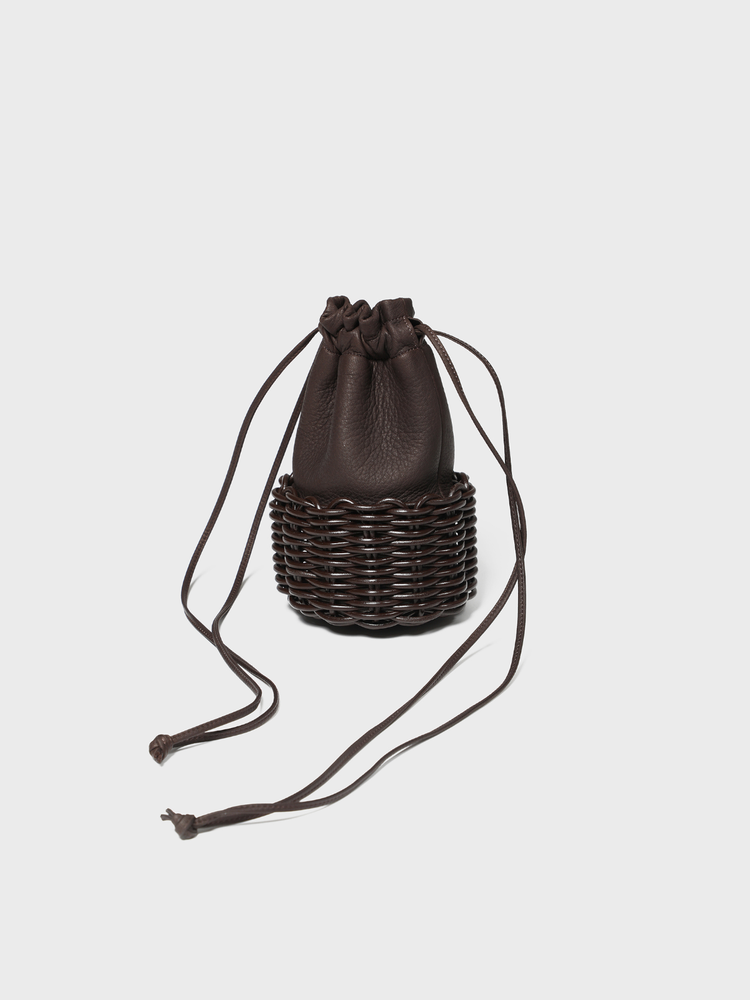 Leather Basket Small Bag [Dark Brown]