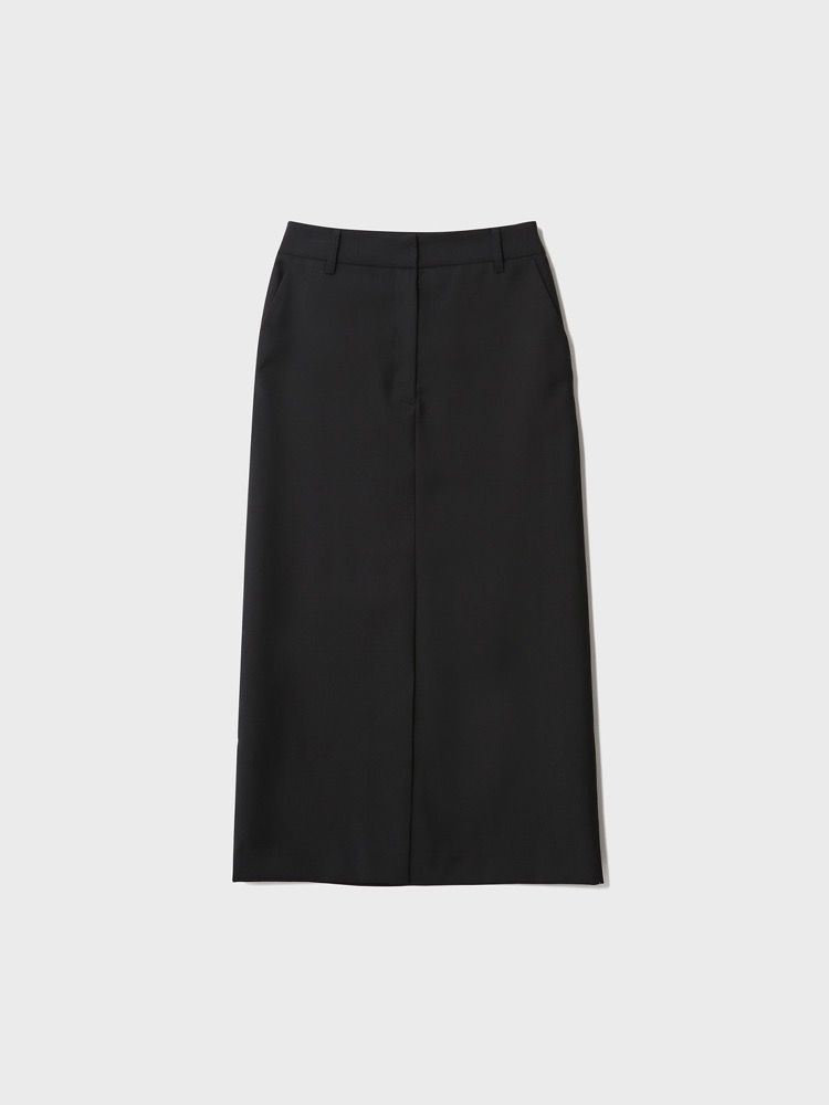 Slit Pencil Skirt in Summer Wool [Black]