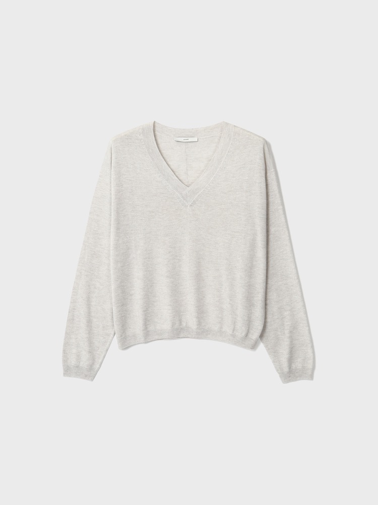 V Neck Summer Sweater in Recycled Yarn [Light Grey]